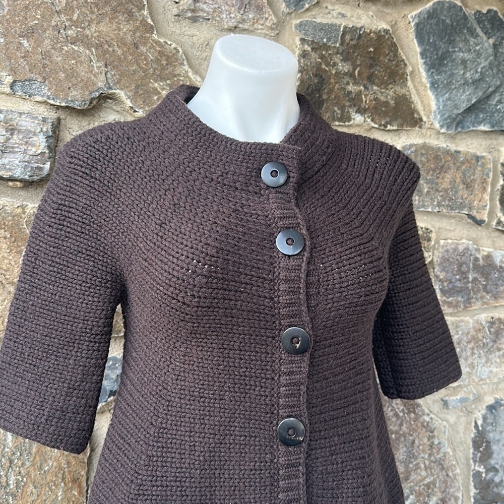 Vince Chunky Knit Wool Blend Mock Neck Cardigan Sweater in Brown Size Small - Picture 2 of 6